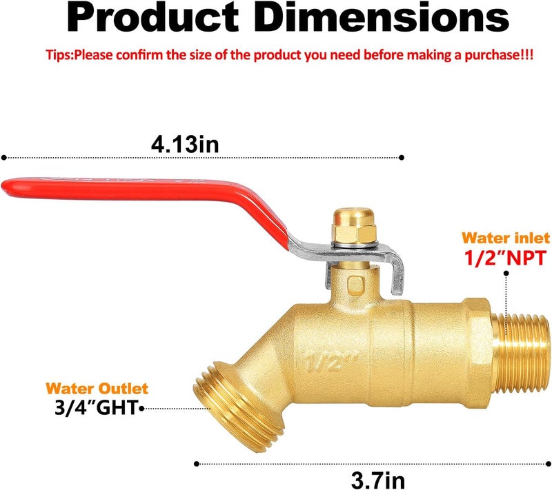 SIGURANTA 1/4-Turn Heavy-Duty Brass Outdoor Spigot | 1/2" Male NPT Inlet × 3/4" Male GHT Hose Outlet | High-Flow Sillcock Hose Bibb Valve for Garden Watering (Long Handle 2PCS) - Image 2